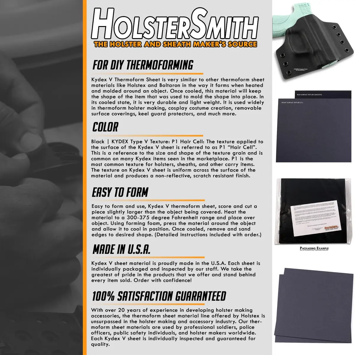 Holstex Kydex V Thermoform Sheet - P1 Texture Black 0.060in (1.52mm) | DIY Holster Making & Cosplay Material (2-Pack) - view 6