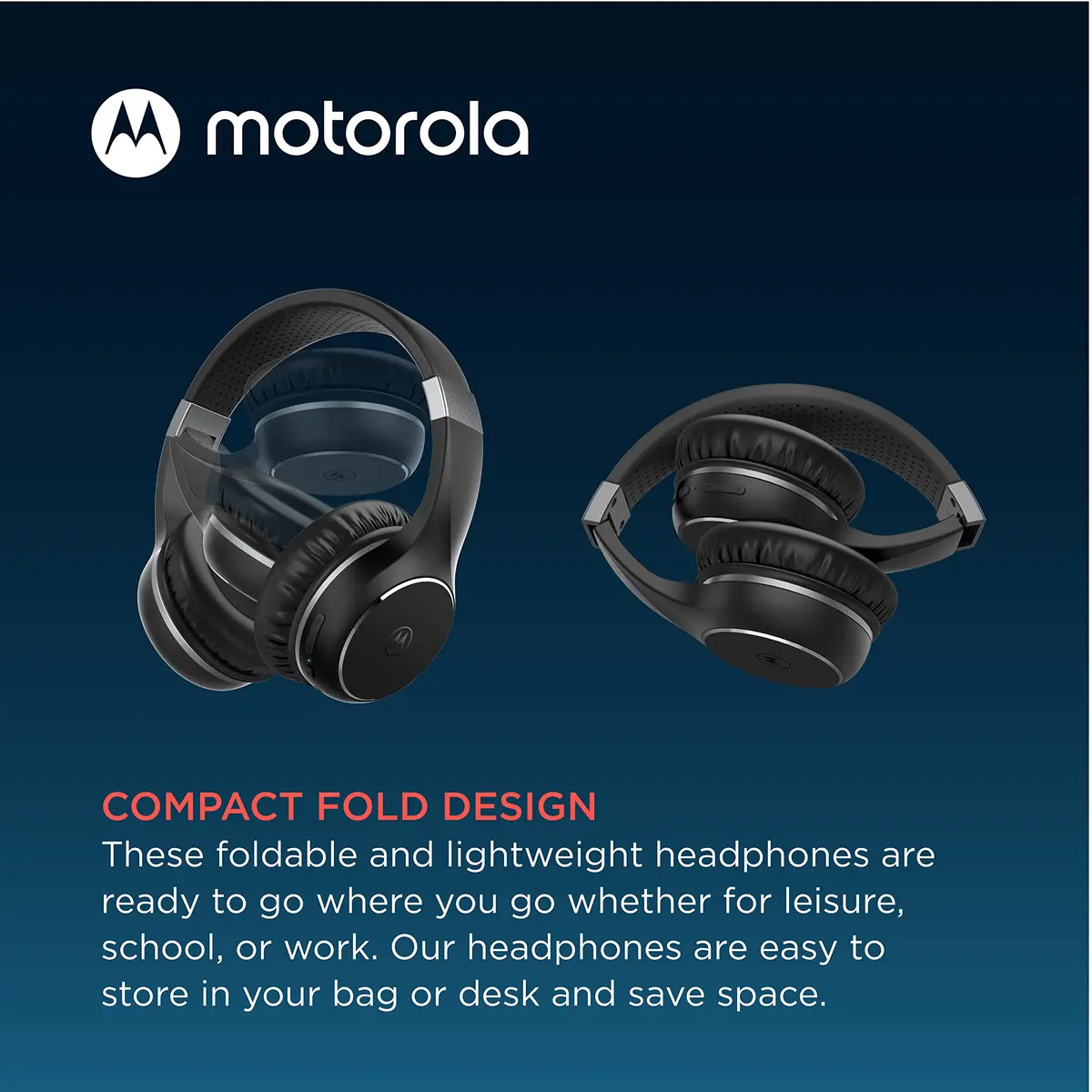 Motorola Sound Moto XT220 Bluetooth Wireless Headphones with Mic, Foldable Over-Ear, 40mm Drivers | Black - view 3