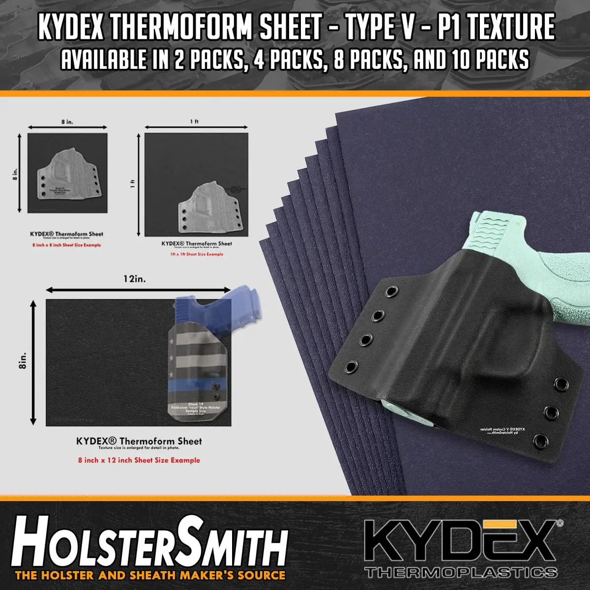 Holstex KYDEX V Thermoform Sheet 0.060in (1.52mm) Black P1 Texture | 4 Pack for Holster Making - view 7
