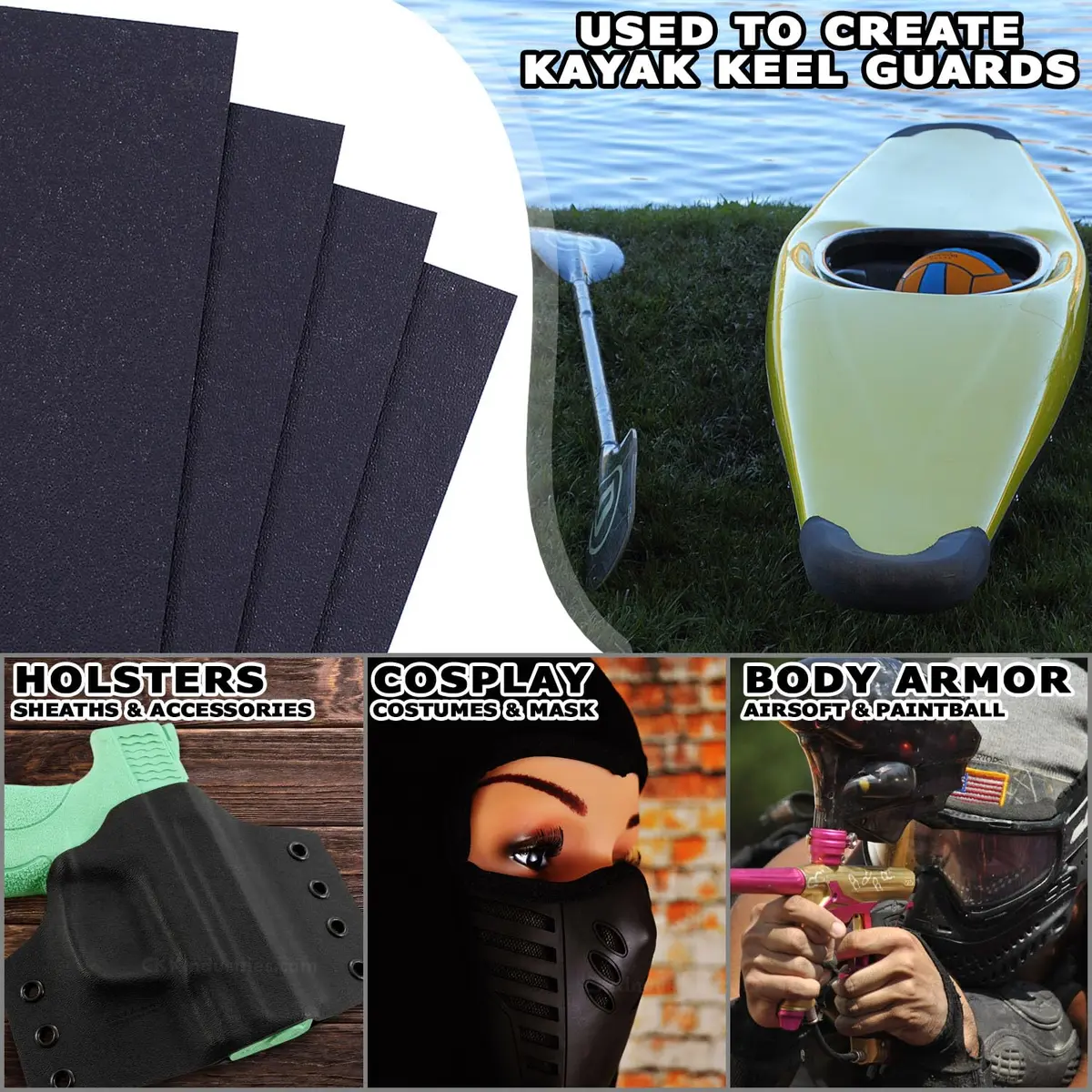 Holstex KYDEX V Thermoform Sheet 0.060in (1.52mm) Black P1 Texture | 4 Pack for Holster Making - view 2