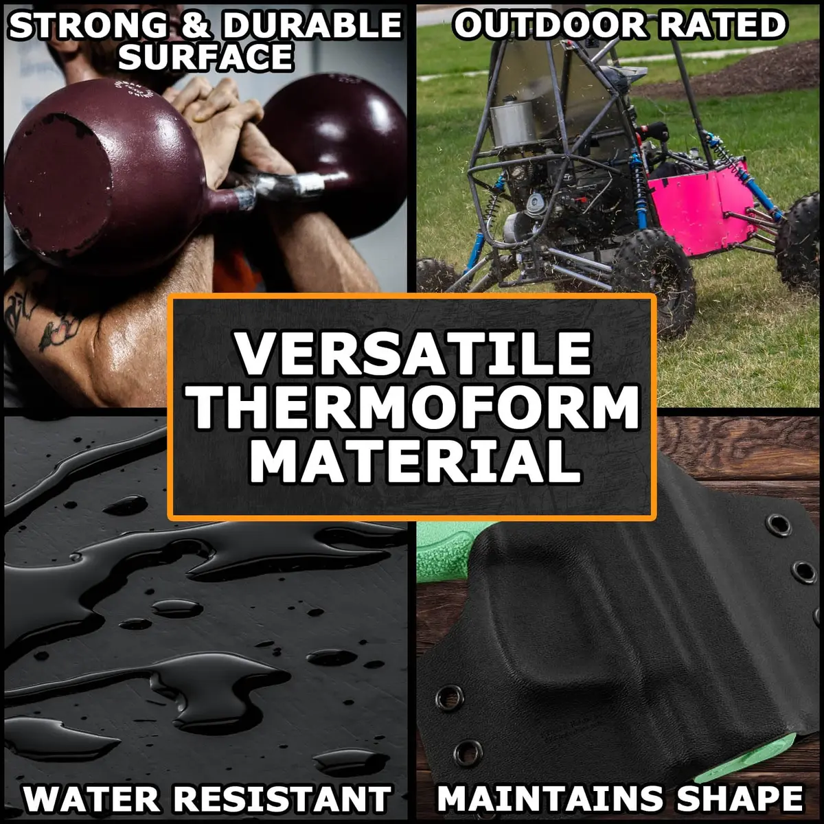 Holstex KYDEX V Thermoform Sheet 0.060in (1.52mm) Black P1 Texture | 4 Pack for Holster Making - view 4