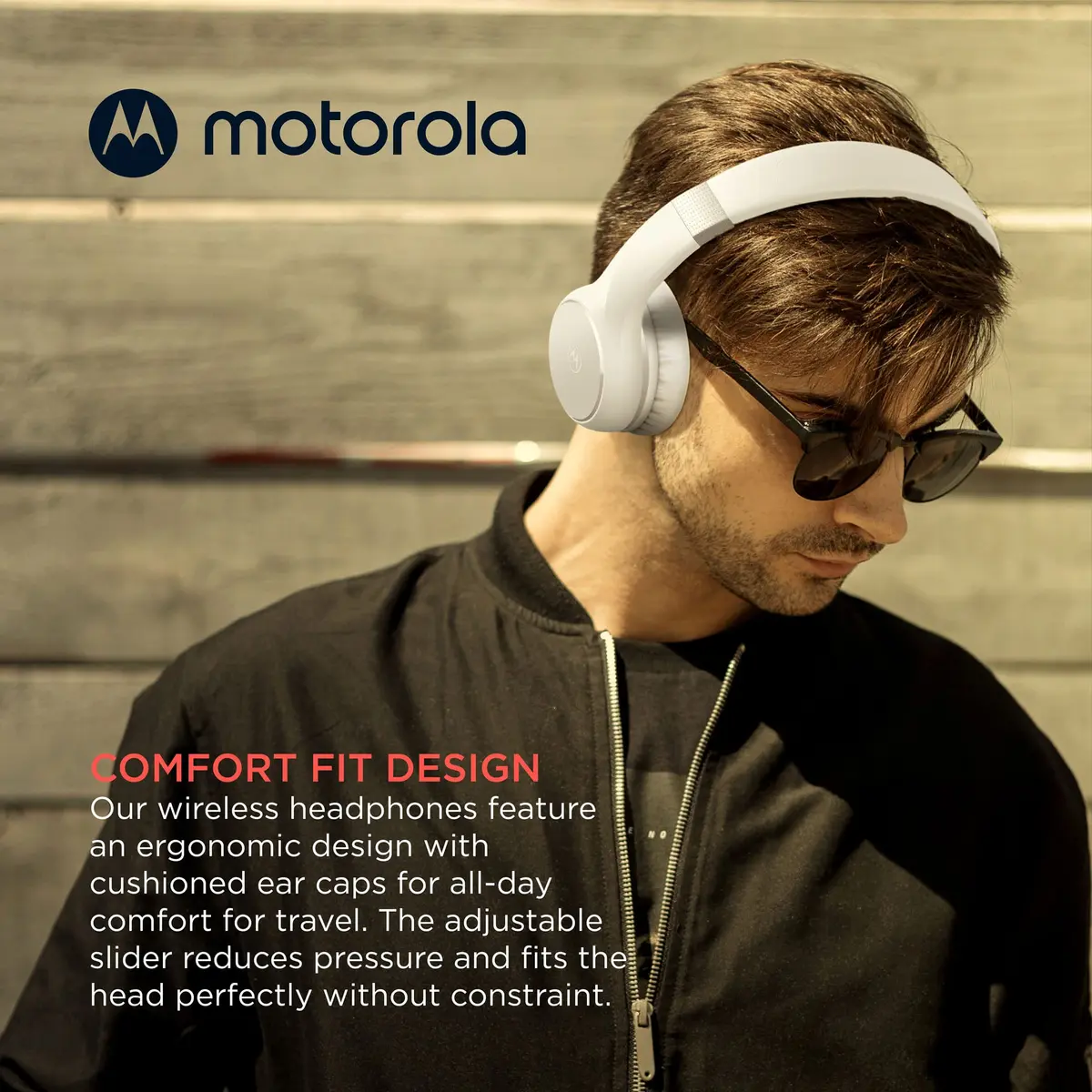 Motorola Sound Moto XT220 Wireless Headphones with Microphone, Foldable Over-Ear, Adjustable Headband, Dynamic Bass, White - view 5