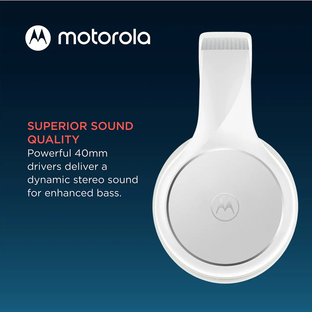 Motorola Sound Moto XT220 Wireless Headphones with Microphone, Foldable Over-Ear, Adjustable Headband, Dynamic Bass, White - view 4