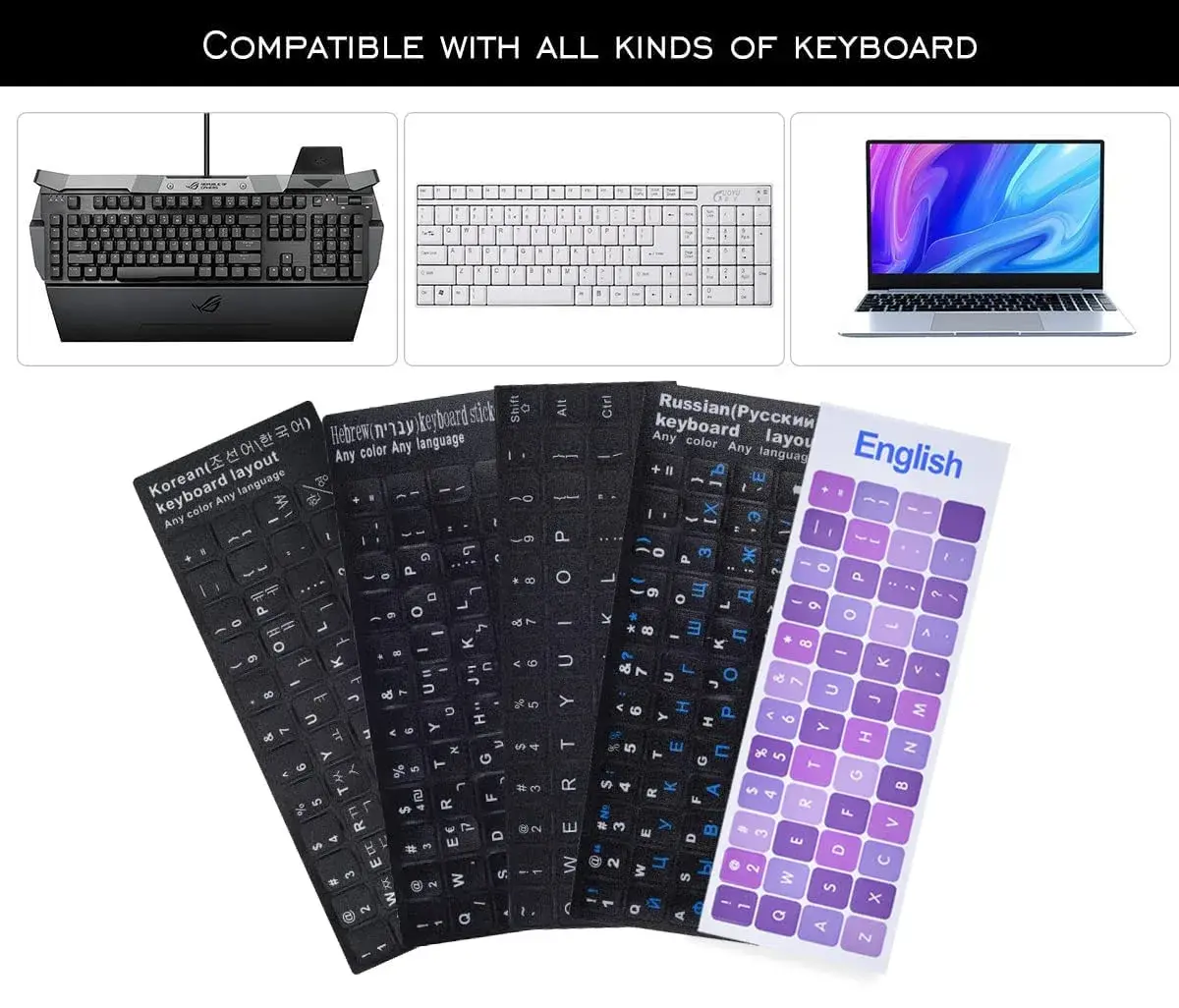 DAMMOMKO 2-Piece Russian Keyboard Stickers with Tweezer | Cyrillic Keyboard Letter Stickers Black Background with Blue/White Lettering - view 6
