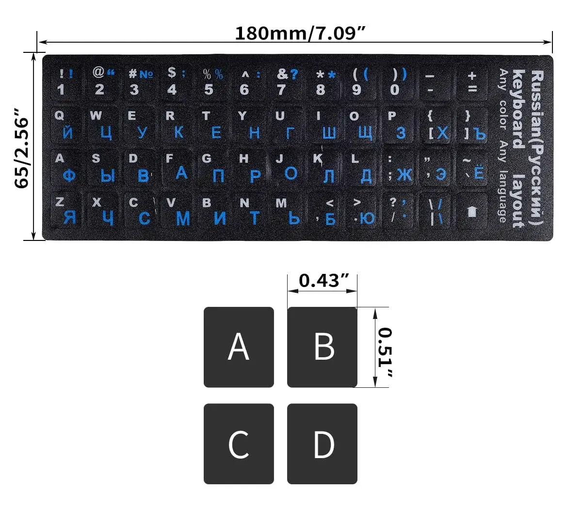 DAMMOMKO 2-Piece Russian Keyboard Stickers with Tweezer | Cyrillic Keyboard Letter Stickers Black Background with Blue/White Lettering - view 3