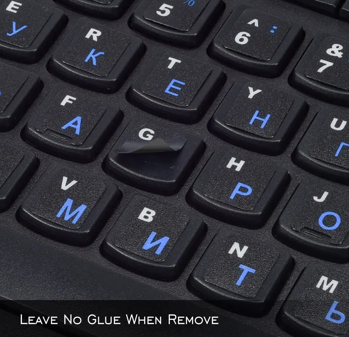 DAMMOMKO 2-Piece Russian Keyboard Stickers with Tweezer | Cyrillic Keyboard Letter Stickers Black Background with Blue/White Lettering - view 4
