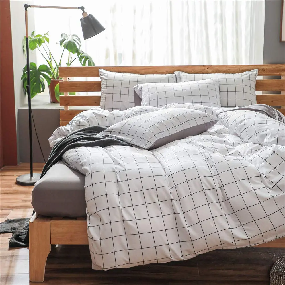 NSNLGSGC Twin Duvet Cover Set Grid White | Soft Microfiber Bedding for Kids - main product image