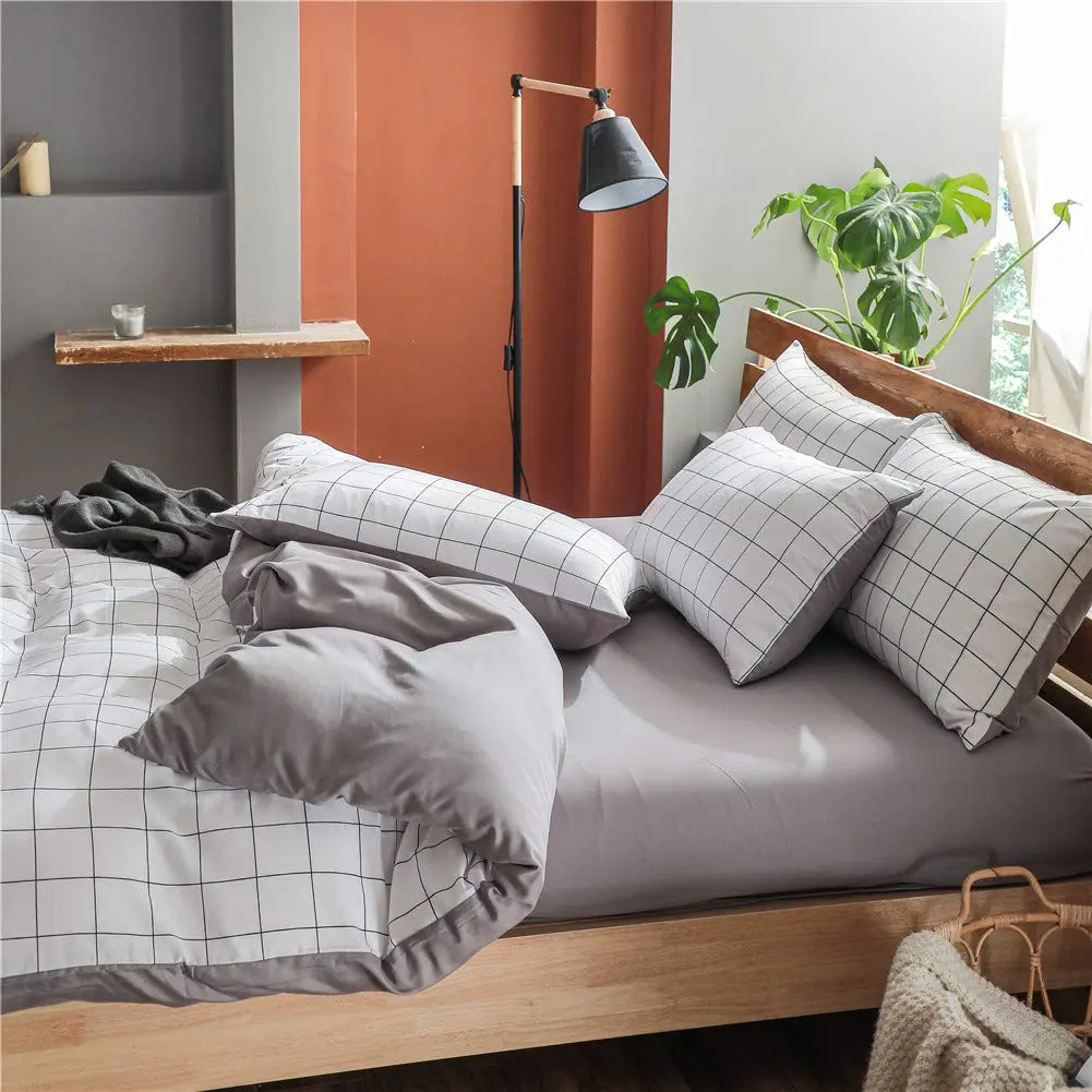 NSNLGSGC Twin Duvet Cover Set Grid White | Soft Microfiber Bedding for Kids - view 5