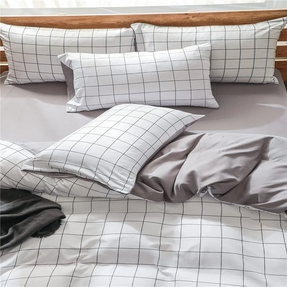 NSNLGSGC Twin Duvet Cover Set Grid White | Soft Microfiber Bedding for Kids - view 6