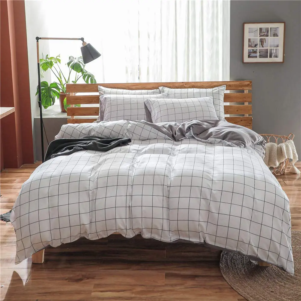 NSNLGSGC Twin Duvet Cover Set Grid White | Soft Microfiber Bedding for Kids - view 2