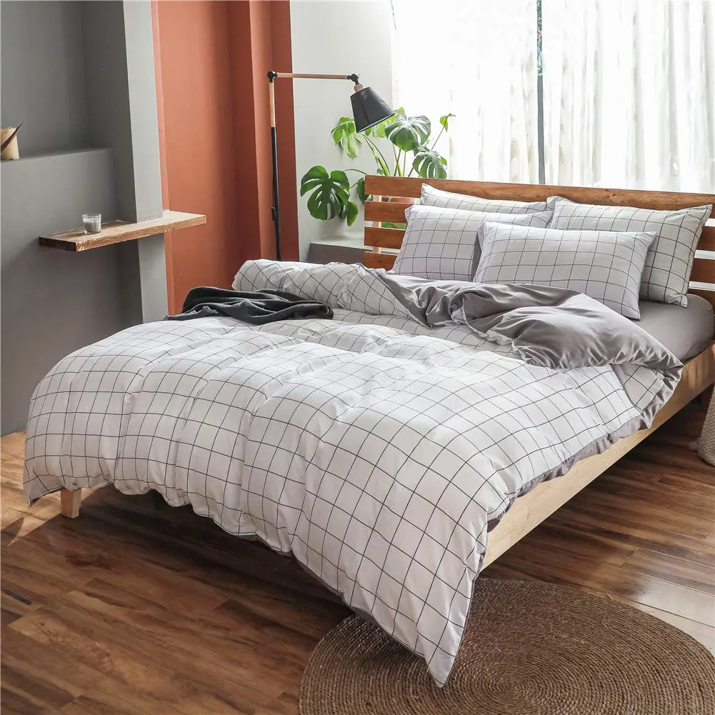 NSNLGSGC Twin Duvet Cover Set Grid White | Soft Microfiber Bedding for Kids - view 3