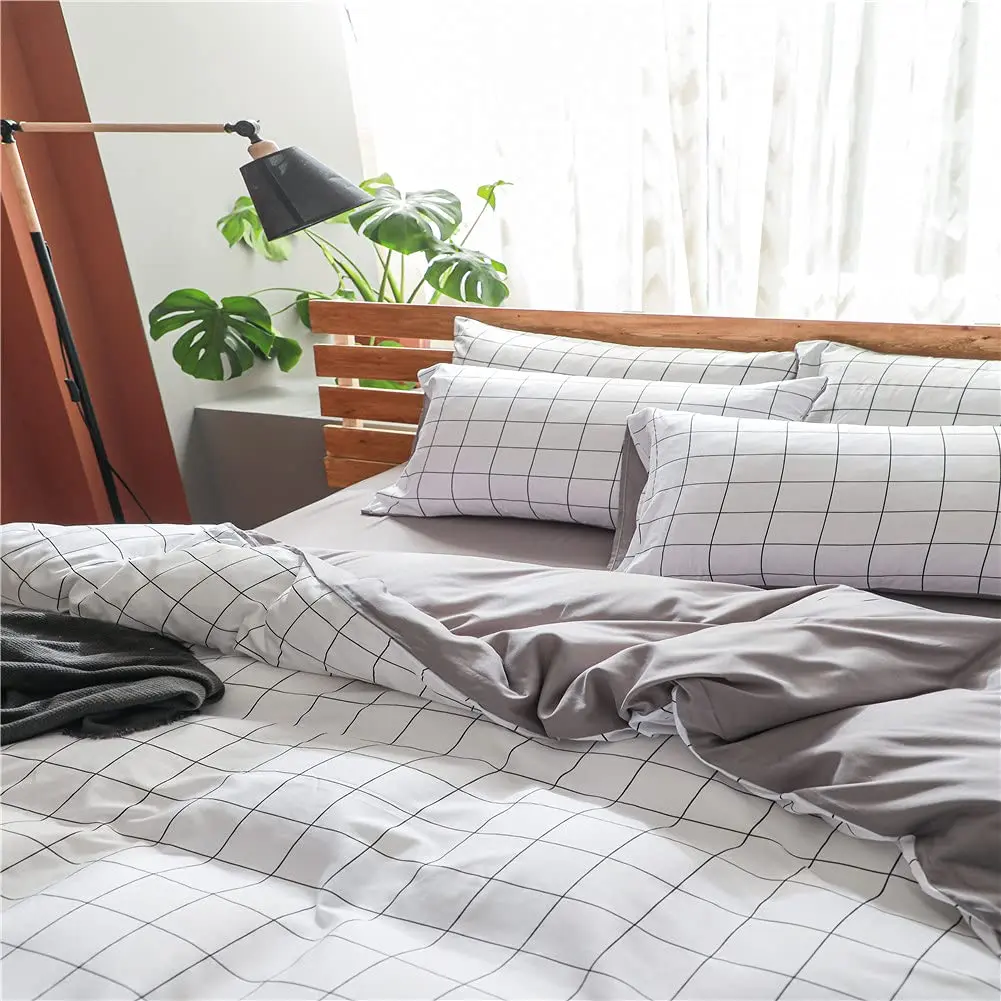 NSNLGSGC Twin Duvet Cover Set Grid White | Soft Microfiber Bedding for Kids - view 4
