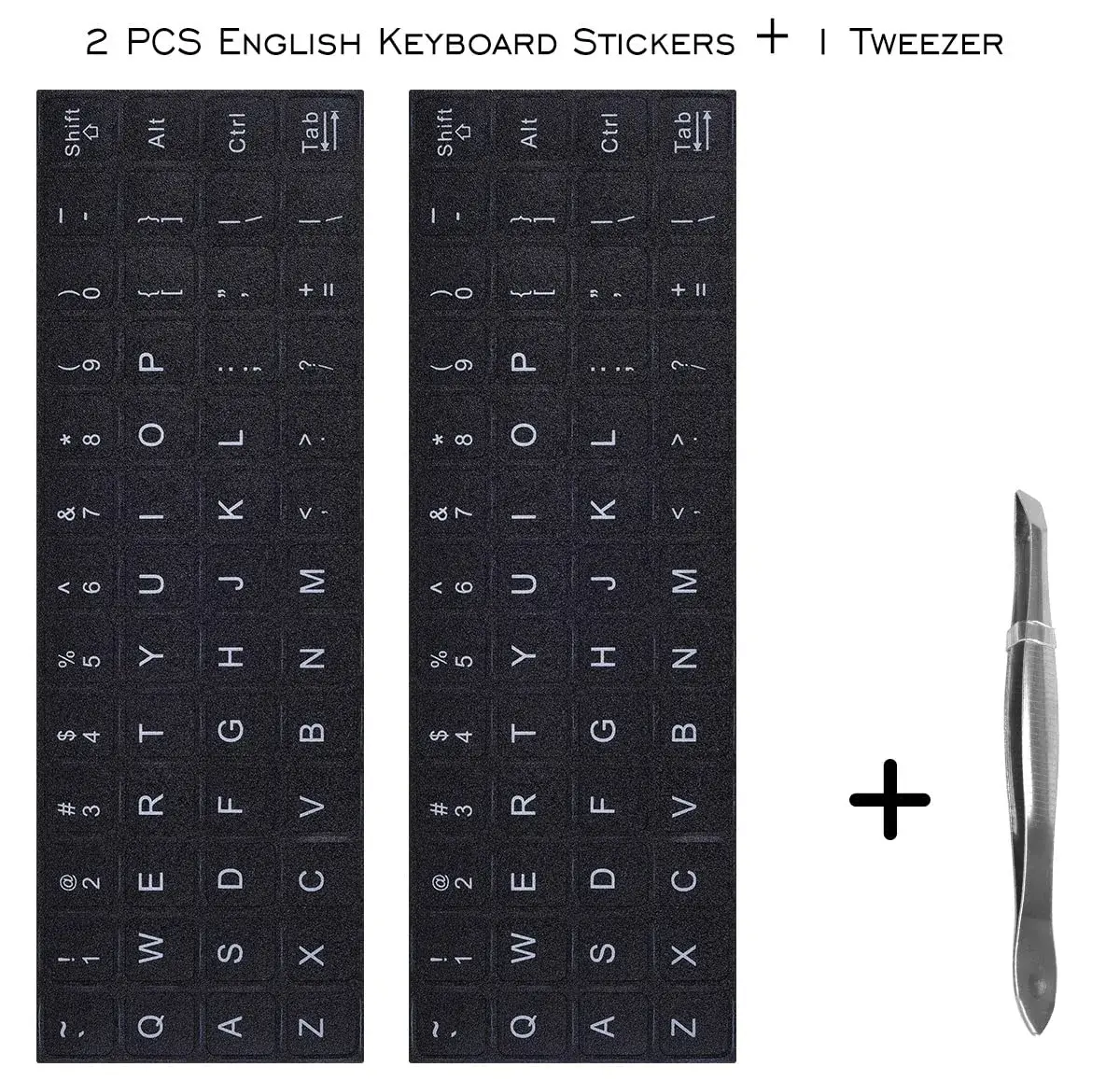 DAMMOMKO English Keyboard Stickers with Tweezer | Black Background, White Lettering (2-Pack) - view 2