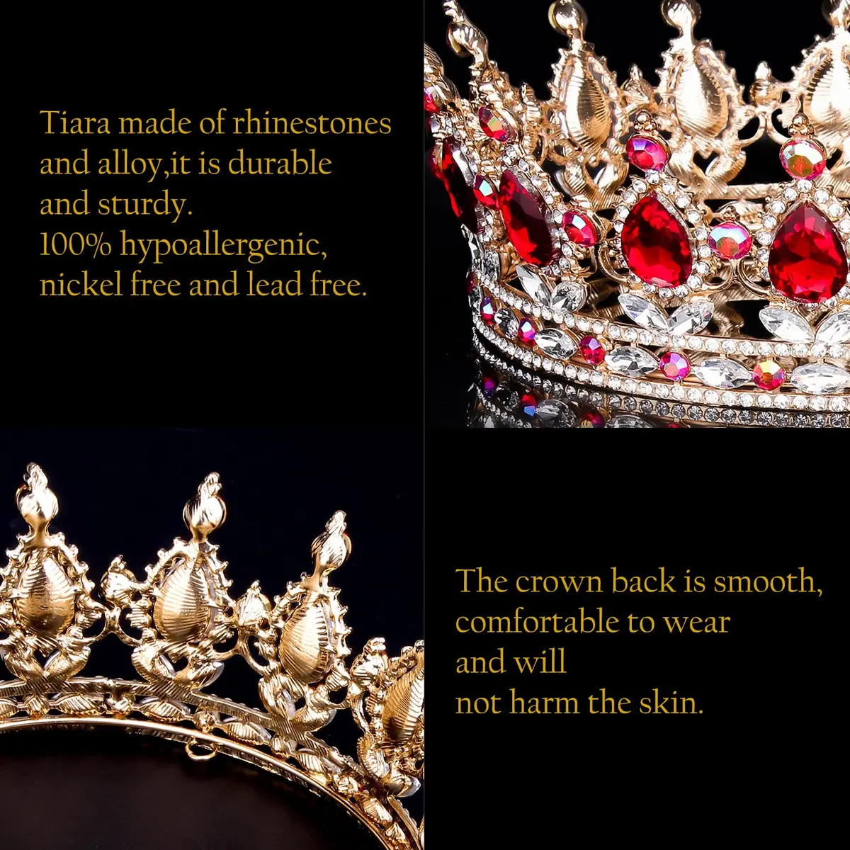 COCIDE Gold Crown for Women Red Crystal Wedding Tiara and Crowns | Elegant Queen Crown for Special Occasions - view 6