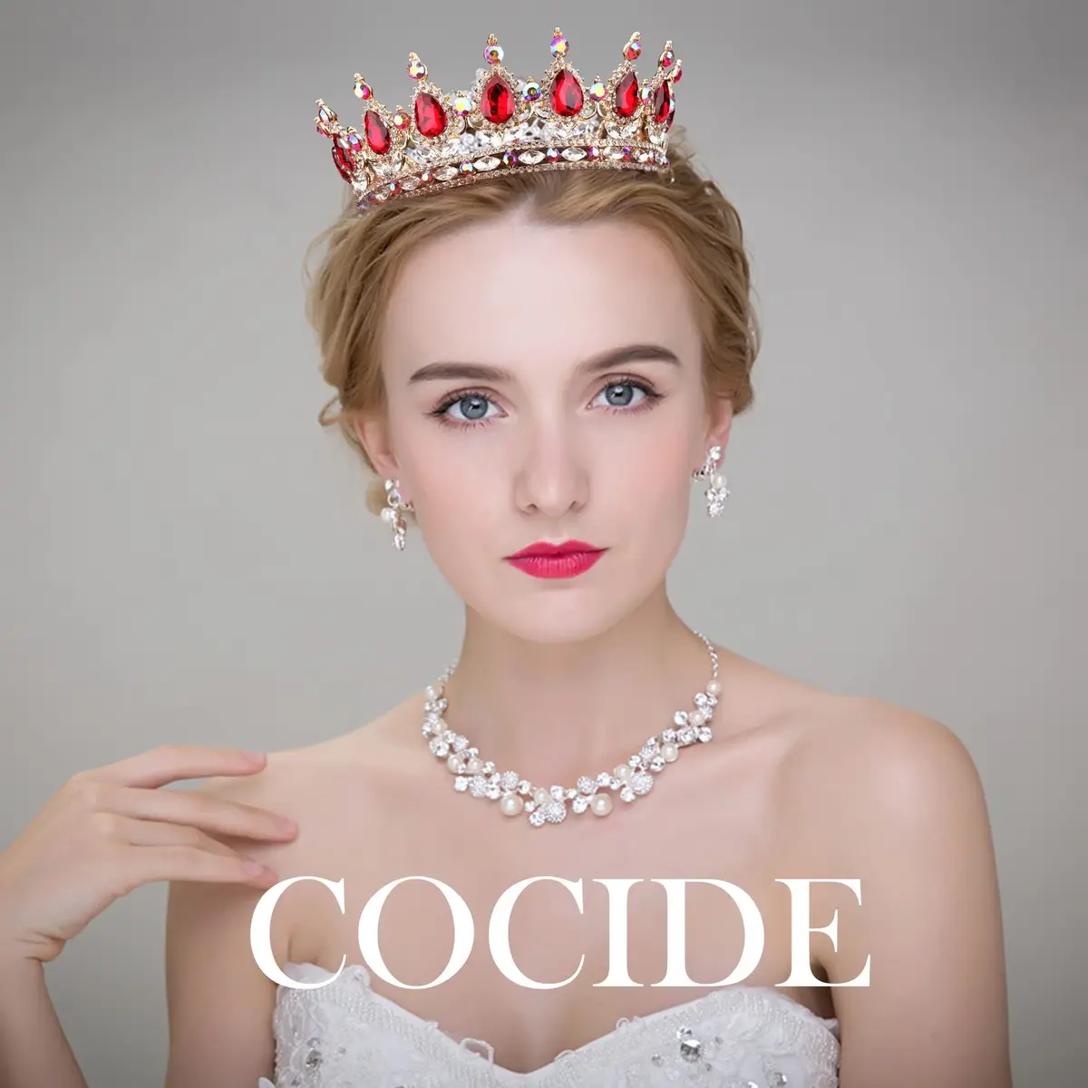 COCIDE Gold Crown for Women Red Crystal Wedding Tiara and Crowns | Elegant Queen Crown for Special Occasions - view 7