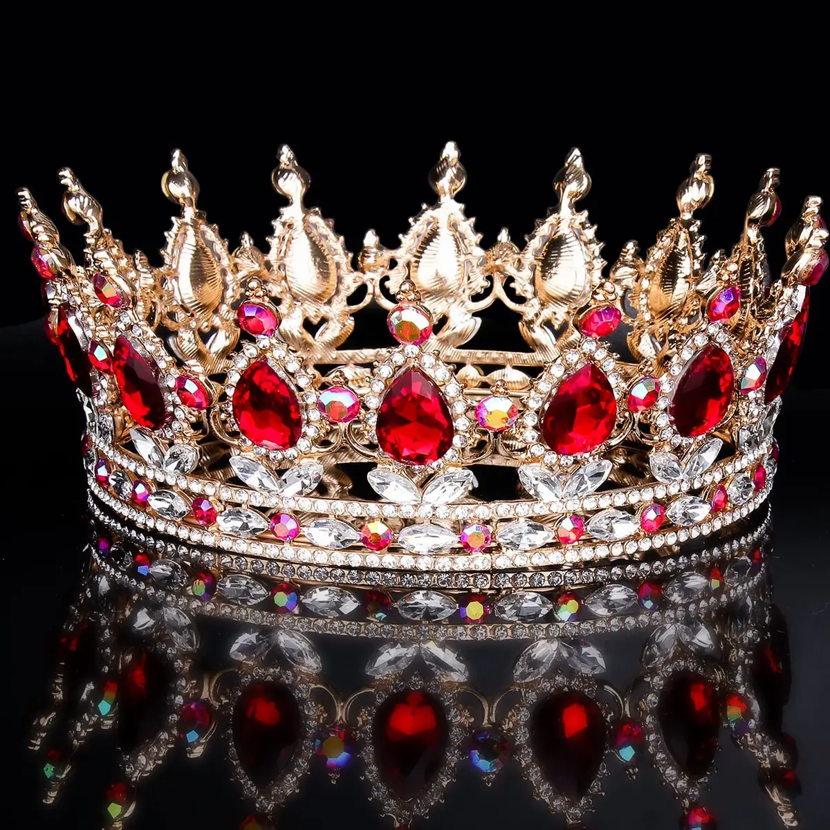 COCIDE Gold Crown for Women Red Crystal Wedding Tiara and Crowns | Elegant Queen Crown for Special Occasions - view 3