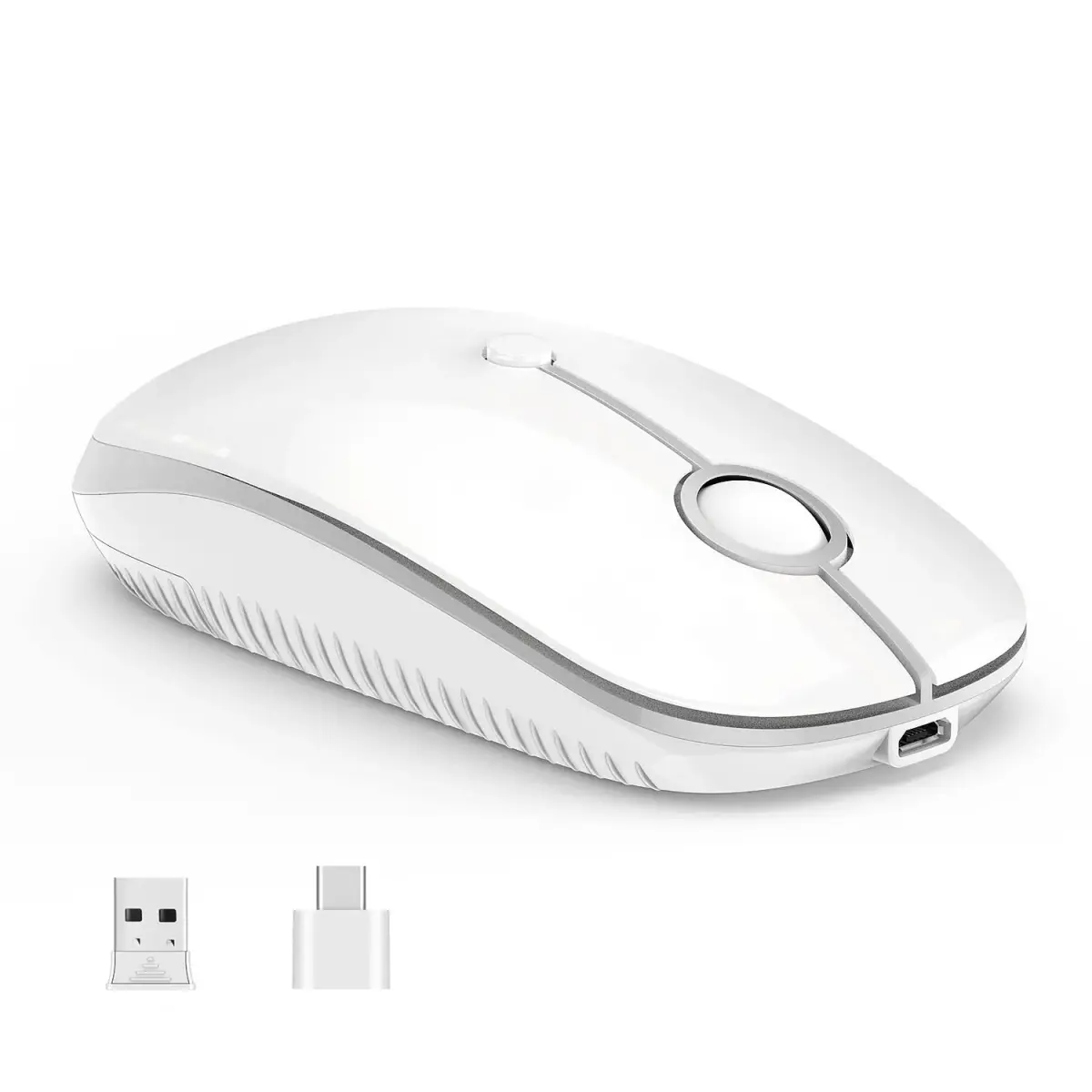 VssoPlor Type-C Wireless Mouse, USB C MacBook Wireless Mouse, White Silver | 3-Level DPI Adjustable, Rechargeable, Quiet Click - main product image
