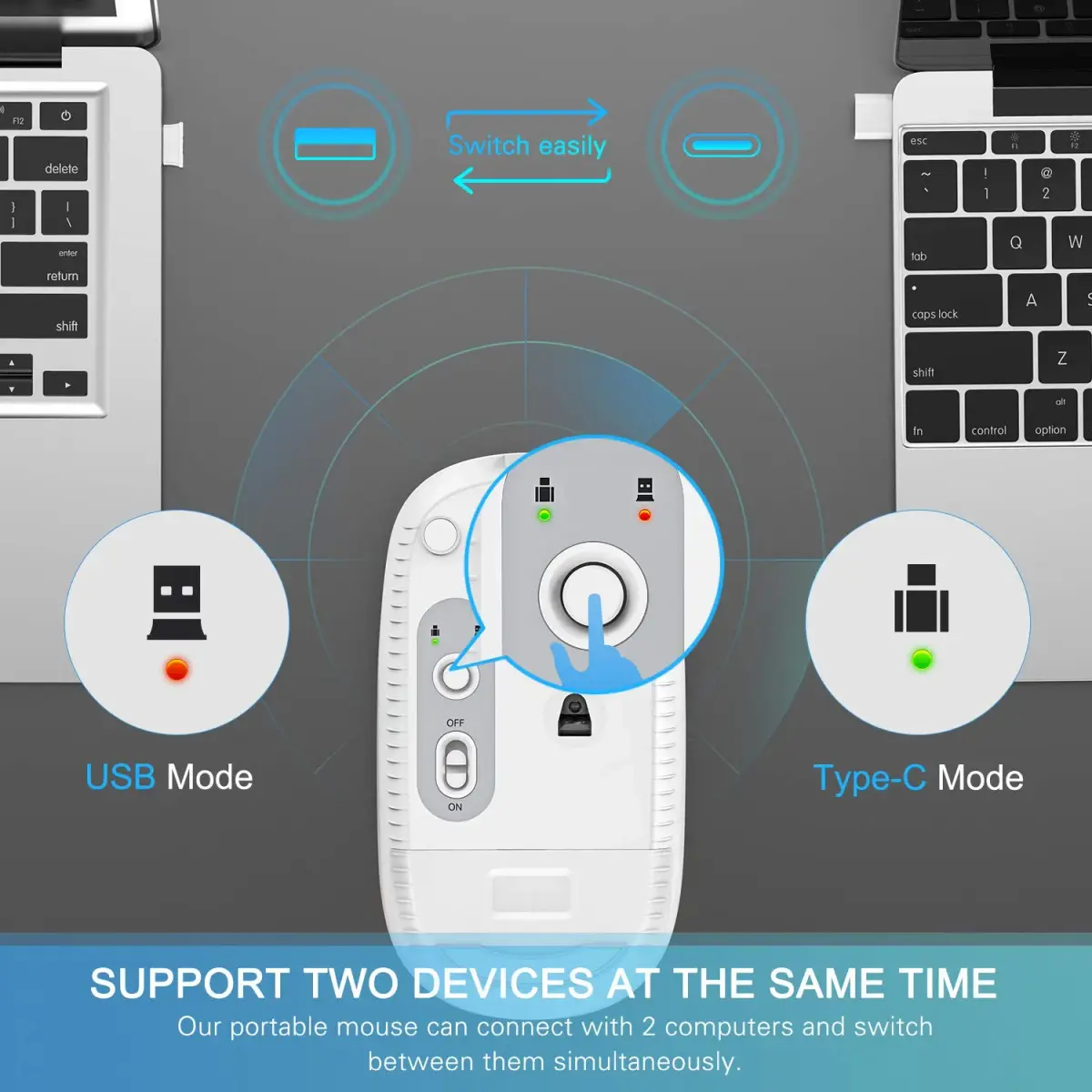 VssoPlor Type-C Wireless Mouse, USB C MacBook Wireless Mouse, White Silver | 3-Level DPI Adjustable, Rechargeable, Quiet Click - view 3