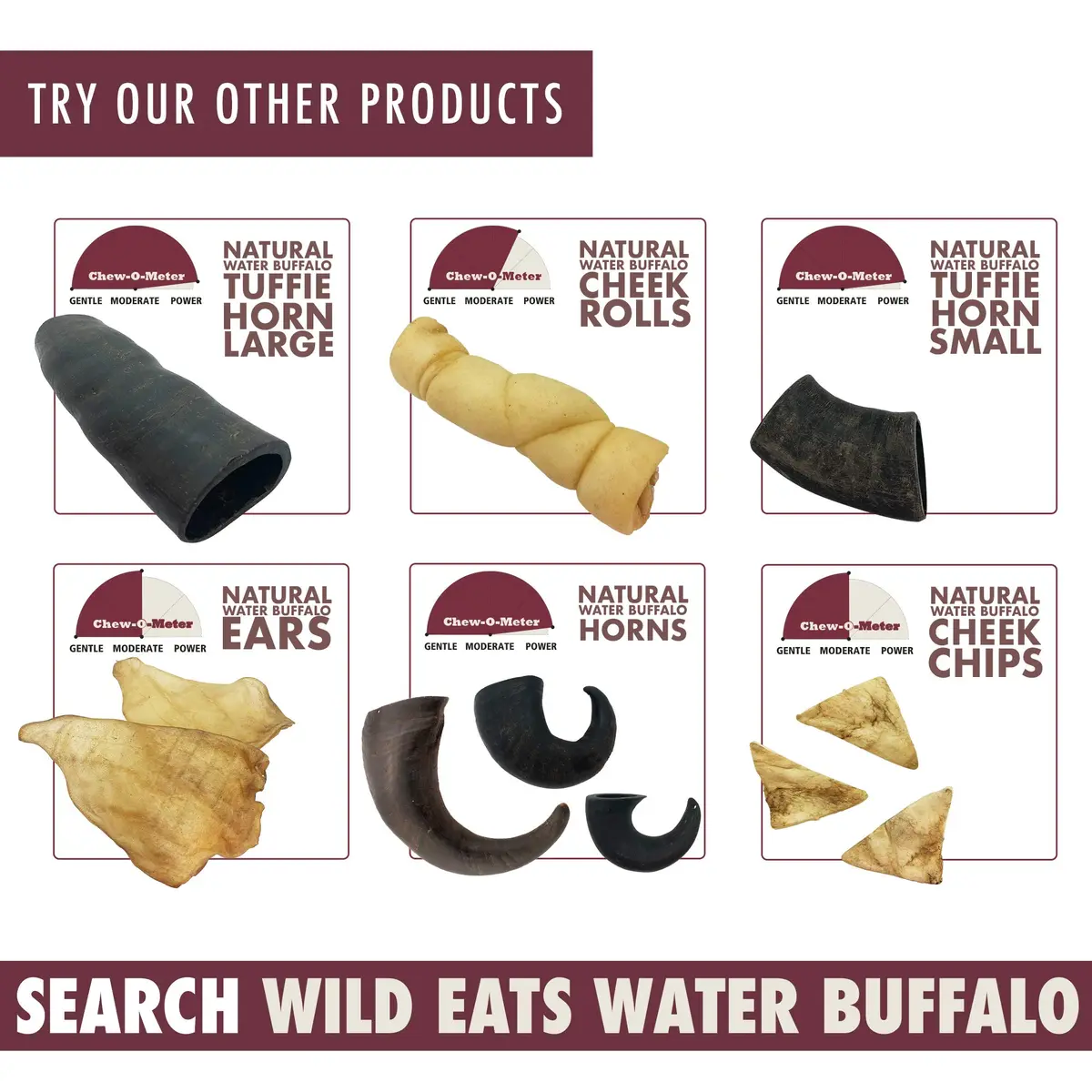 Wild Eats Water Buffalo Prime Bone Assortment Dog Chews 15 Pack | Grain Free, Single-Source Protein, Natural Texture - view 7