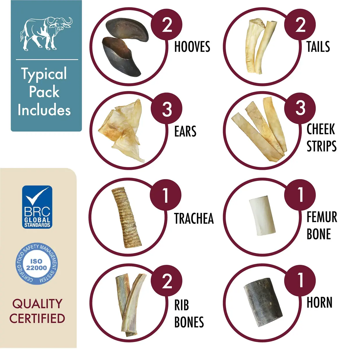 Wild Eats Water Buffalo Prime Bone Assortment Dog Chews 15 Pack | Grain Free, Single-Source Protein, Natural Texture - view 2