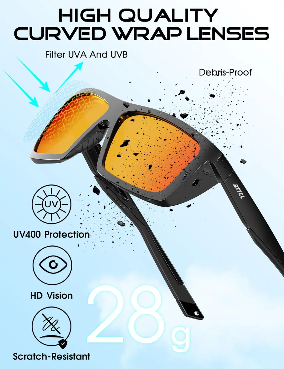 ATTCL Polarized Fishing Sunglasses Men Anti Glare TR90 Wrap Around UV400 | Lightweight, Impact-Resistant - view 5