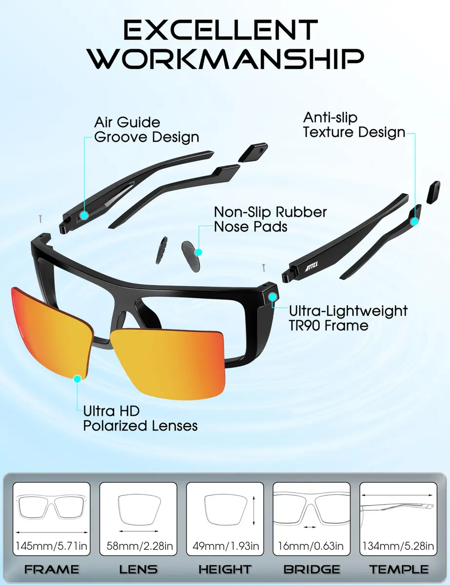 ATTCL Polarized Fishing Sunglasses Men Anti Glare TR90 Wrap Around UV400 | Lightweight, Impact-Resistant - view 7