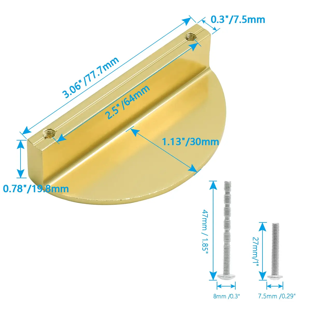 Jiozermi Half Moon Cabinet Pulls Gold 78mm (3 inch) | Modern Aluminum Alloy Hardware - view 3