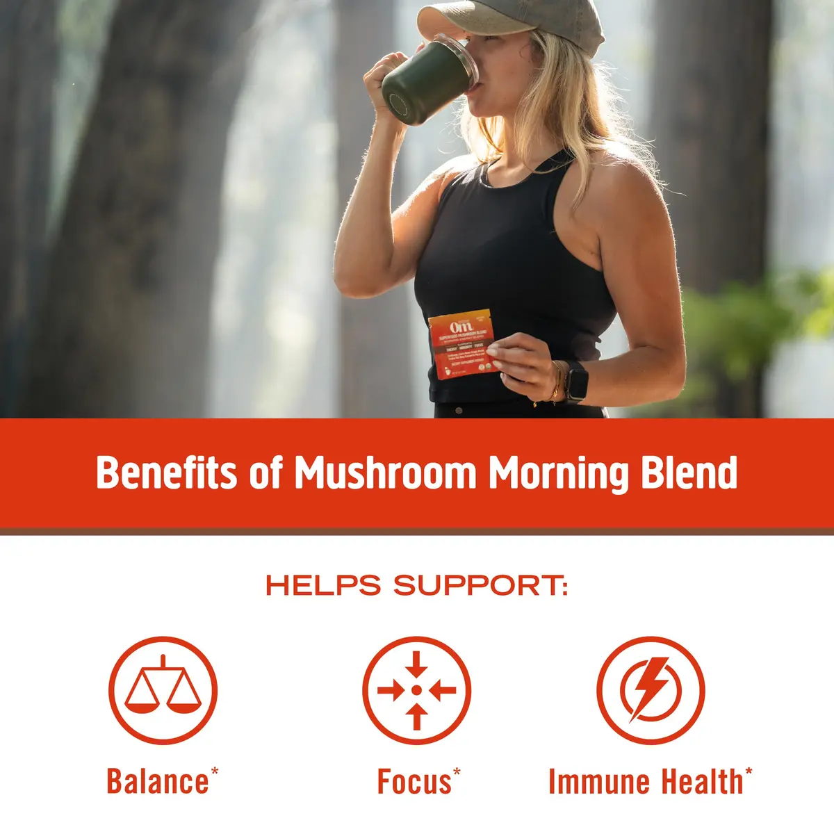 OM MUSHROOM SUPERFOOD Morning Energy Blend – Mushroom Drink Mix with Cordyceps, Lion’s Mane, Rhodiola & Vitamin D2 | Natural Energy & Focus - view 3