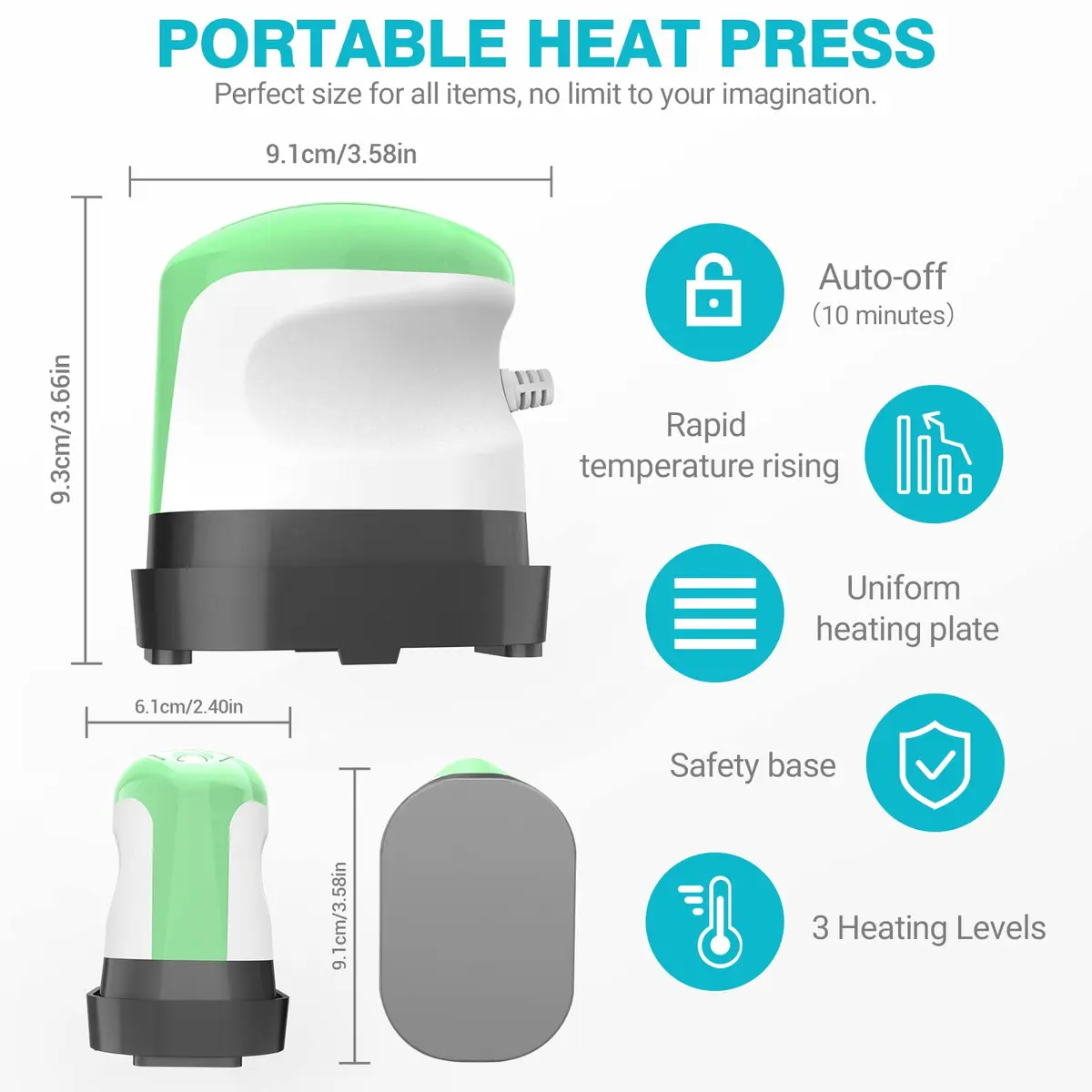 YLSCI Mini Heat Press Machine for Crafts, T Shirts, Shoes, Hats, and Small Vinyl Projects (Green) | Compact Heat Transfer Tool - view 5