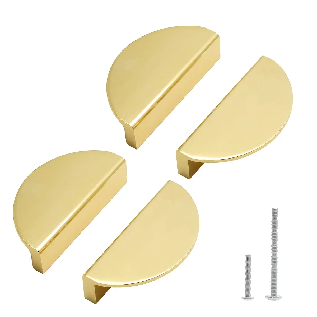 Jiozermi Half Moon Cabinet Pulls, 2-1/2 Inch Hole Center, Gold, 4 Packs | Modern Aluminum Alloy Hardware - main product image