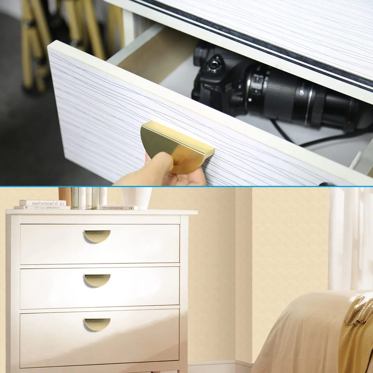 Jiozermi Half Moon Cabinet Pulls, 2-1/2 Inch Hole Center, Gold, 4 Packs | Modern Aluminum Alloy Hardware - view 7
