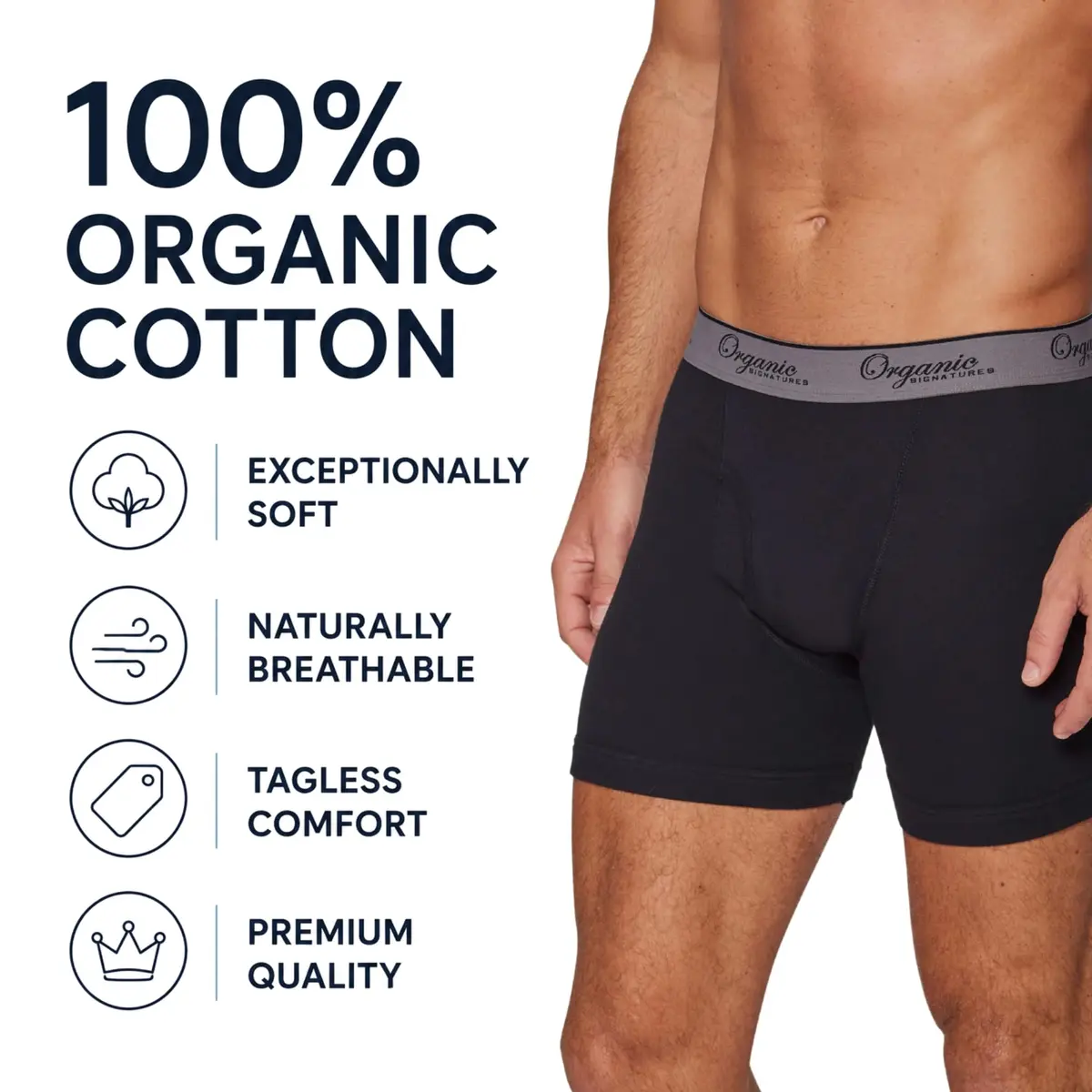 Organic Signatures Boxer Briefs 100% Organic Cotton Medium Black | Naturally Breathable Comfort - view 2