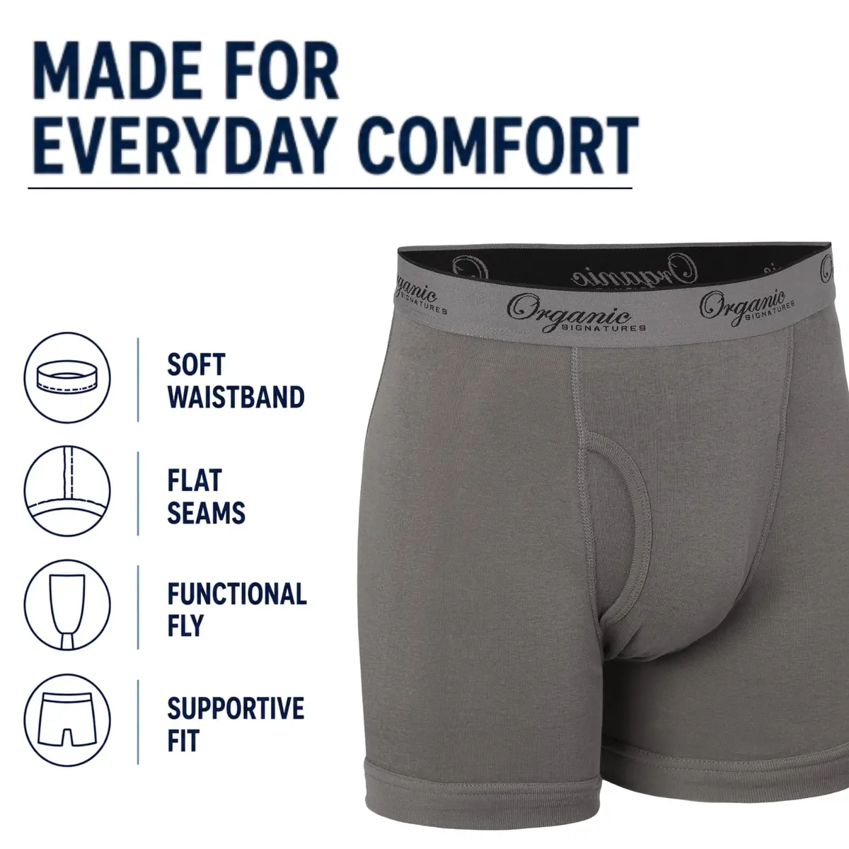 Organic Signatures Boxer Briefs 100% Organic Cotton Medium Black | Naturally Breathable Comfort - view 3