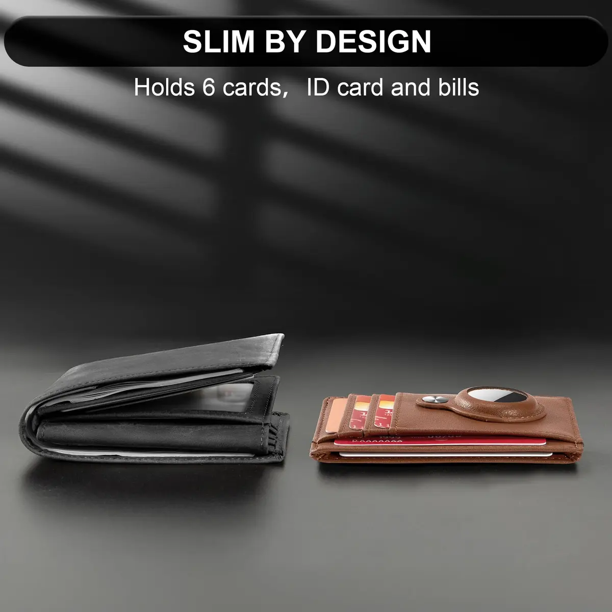 Hawanik Slim Minimalist Front Pocket Air Tag Wallet Thin Card Holder Wallet | RFID Protected, Brown Leather, 3.3" x 4.1" - view 5