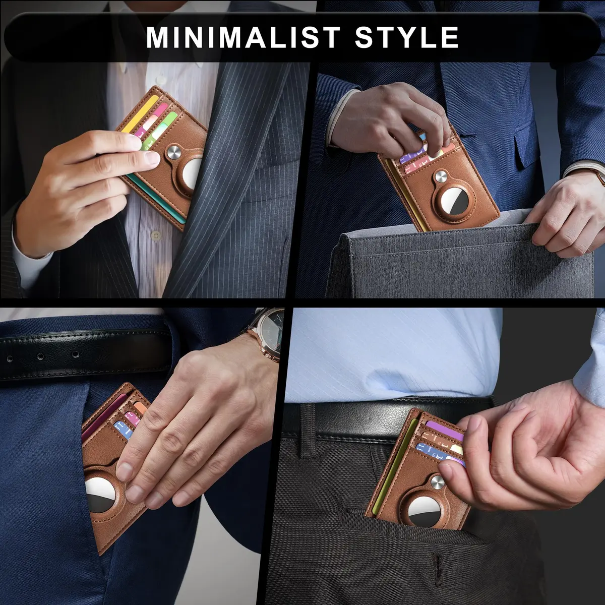 Hawanik Slim Minimalist Front Pocket Air Tag Wallet Thin Card Holder Wallet | RFID Protected, Brown Leather, 3.3" x 4.1" - view 7