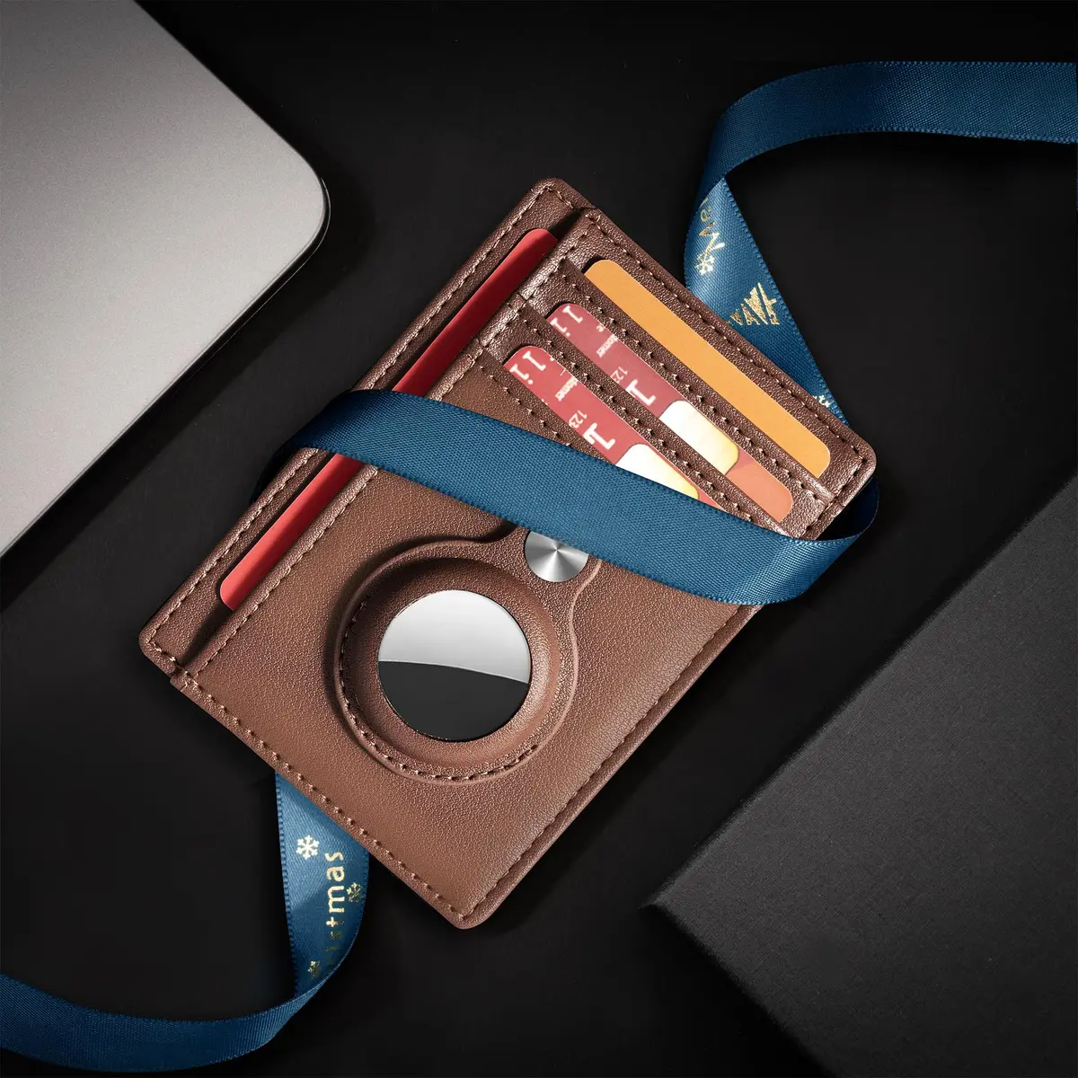 Hawanik Slim Minimalist Front Pocket Air Tag Wallet Thin Card Holder Wallet | RFID Protected, Brown Leather, 3.3" x 4.1" - view 9
