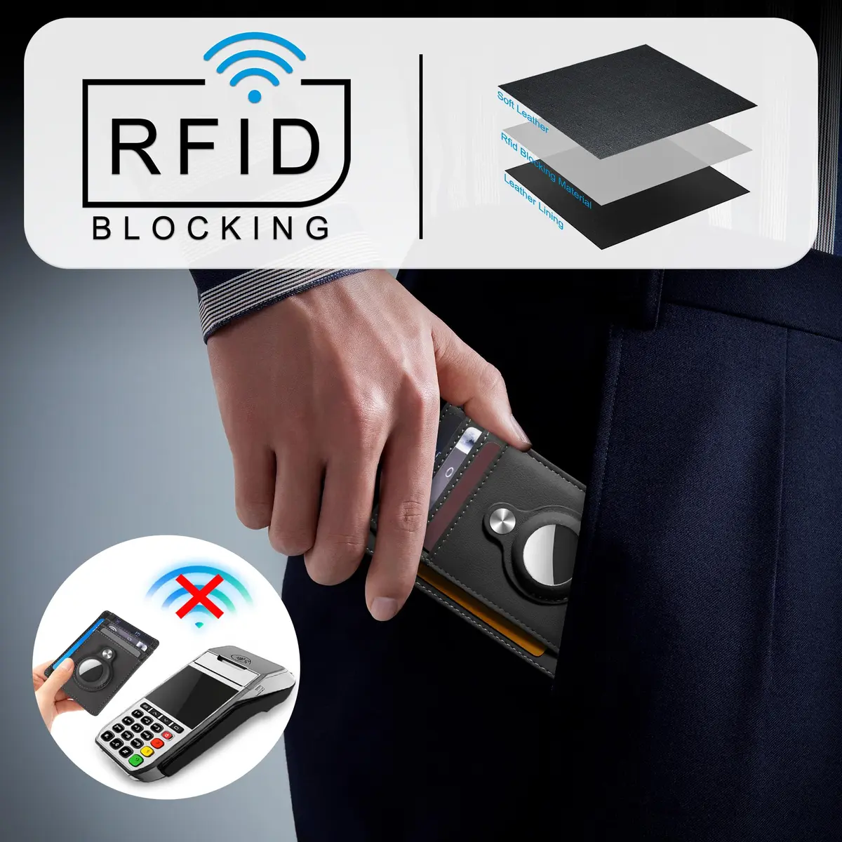 Hawanik Slim Front Pocket Wallet for Men | RFID Protected, Minimalist Card Holder (3.3" x 4.1") - view 4