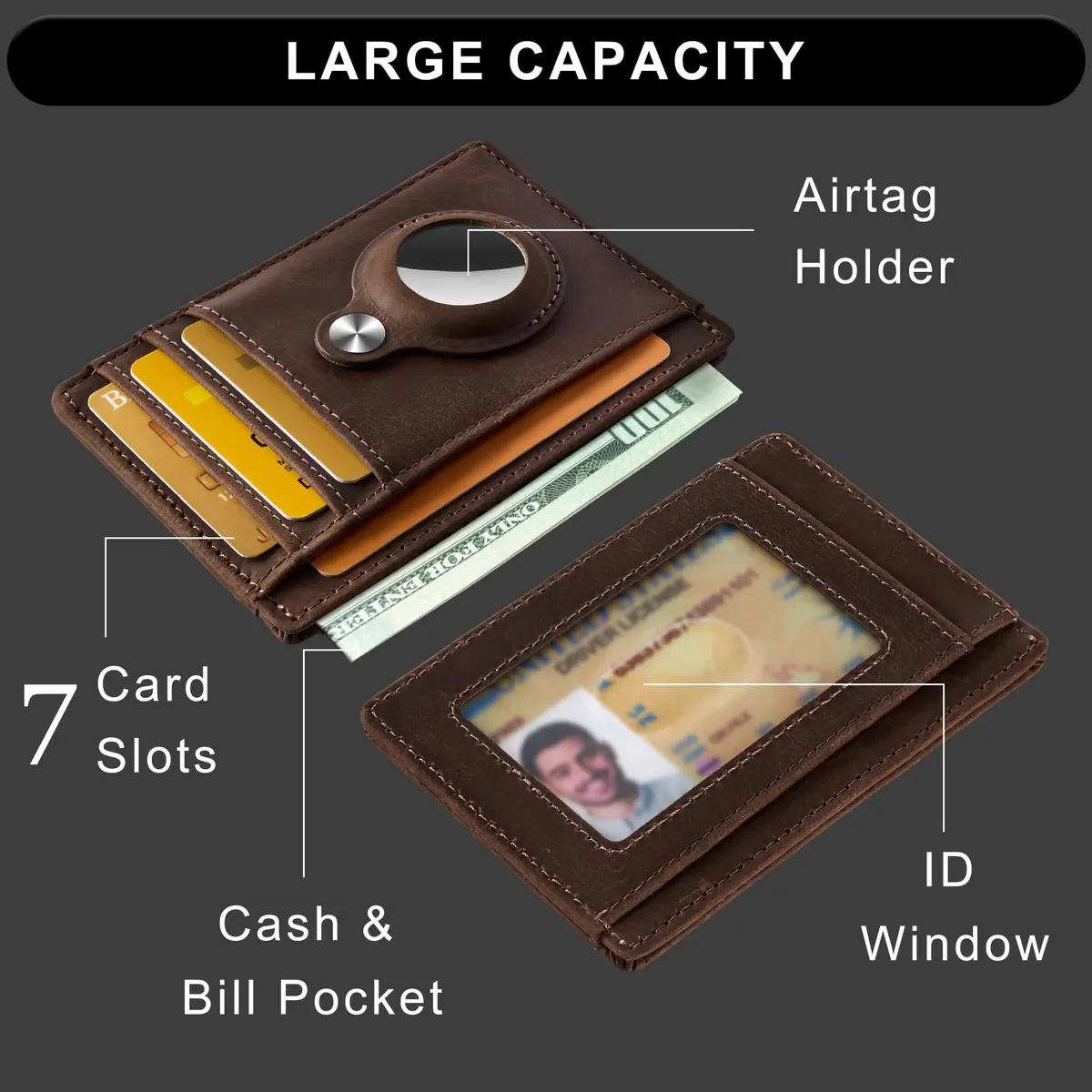 Hawanik Slim Minimalist Front Pocket RFID Wallet 8.3cm x 10.4cm | Compact Leather Card Holder with Cash Pocket - view 3