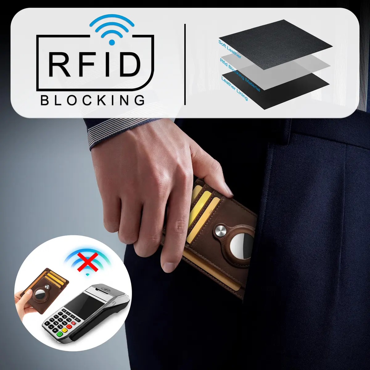 Hawanik Slim Minimalist Front Pocket RFID Wallet 8.3cm x 10.4cm | Compact Leather Card Holder with Cash Pocket - view 4