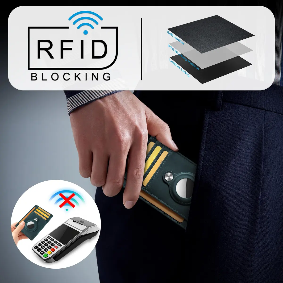 Hawanik Slim Minimalist Front Pocket Air Tag Wallet Thin Card Holder Wallet | RFID Protected, Genuine Leather, Compact for Men - view 5