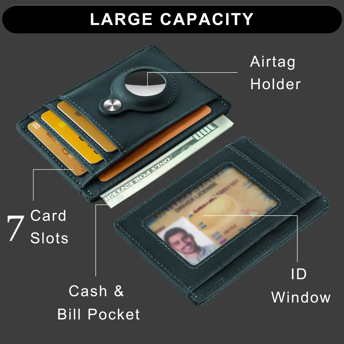 Hawanik Slim Minimalist Front Pocket Air Tag Wallet Thin Card Holder Wallet | RFID Protected, Genuine Leather, Compact for Men - view 3