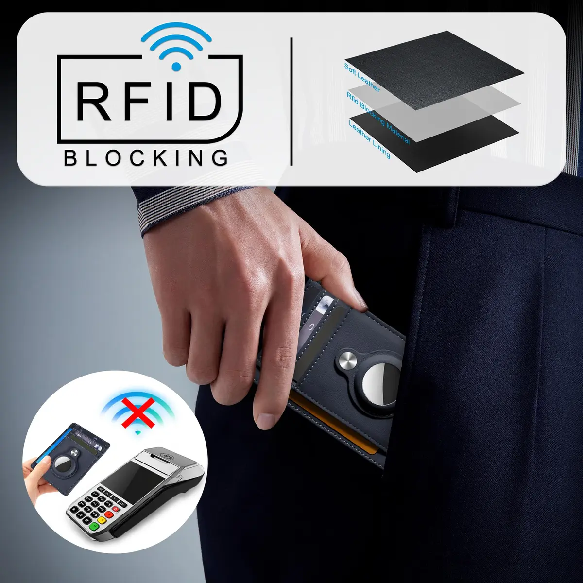 Hawanik Slim Minimalist Front Pocket Air Tag Wallet Thin Card Holder Wallet - view 4
