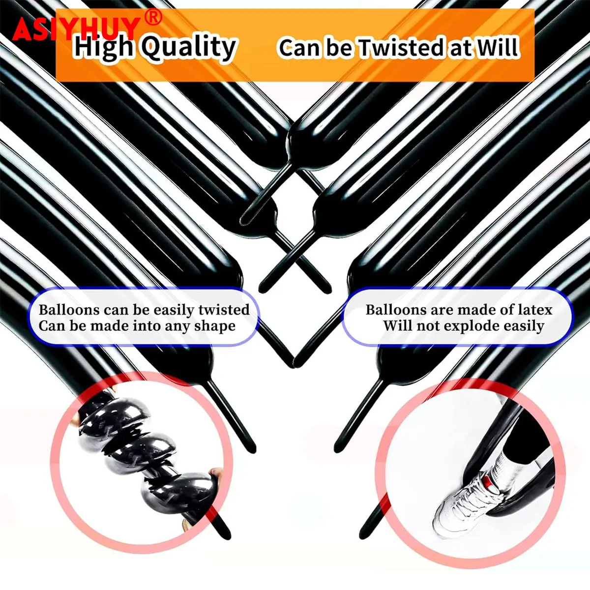 ASIYUHY 100 Pack Black Long Twisting Balloons 260cm (102in) | Durable Latex for Animal Shapes - view 4