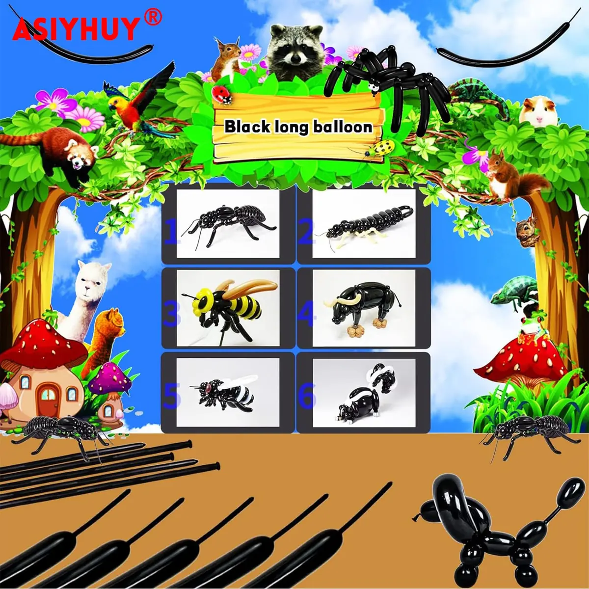ASIYUHY 100 Pack Black Long Twisting Balloons 260cm (102in) | Durable Latex for Animal Shapes - view 5