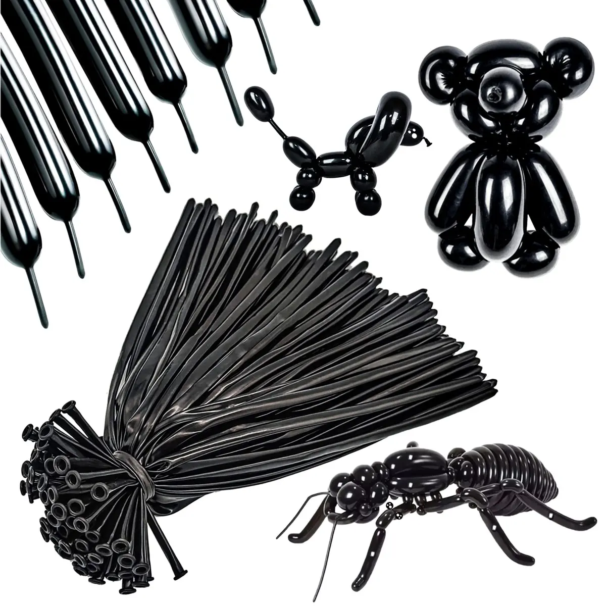 ASIYUHY 100 Pack Black Long Twisting Balloons 260cm (102in) | Durable Latex for Animal Shapes - main product image