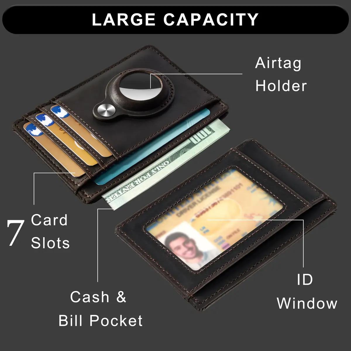 Hawanik Slim Minimalist Front Pocket Air Tag Wallet Thin Card Holder Wallet with RFID Blocking, Classic Coffee, 8 cm (3.15 in) - view 3