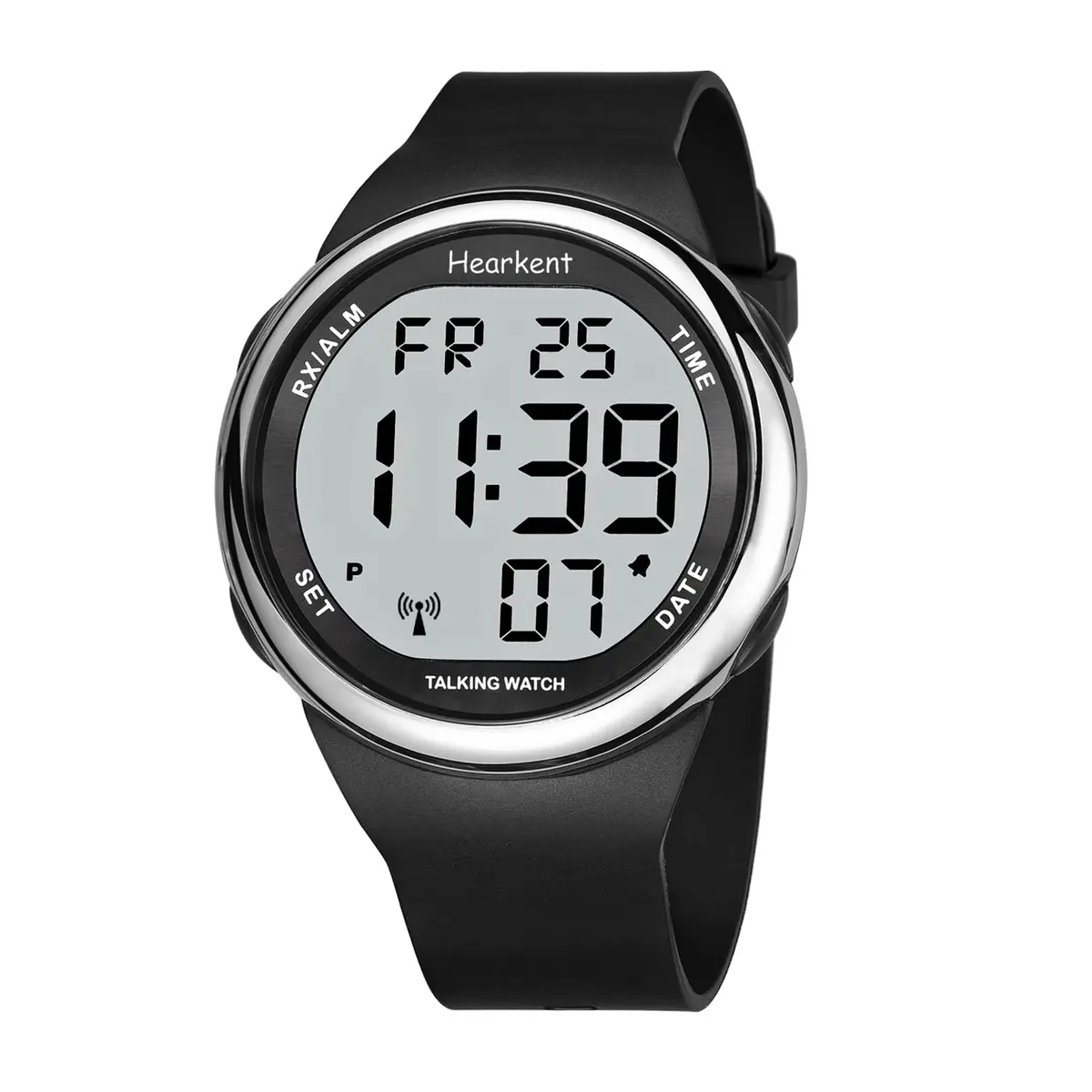 Hearkent Atomic Talking Watch Sets Itself for Visually Impaired or Seniors LCD Big Number Easy-to-Read Talking Watch for Elderly (Silver) | Self-Adjusting Atomic Time - main product image