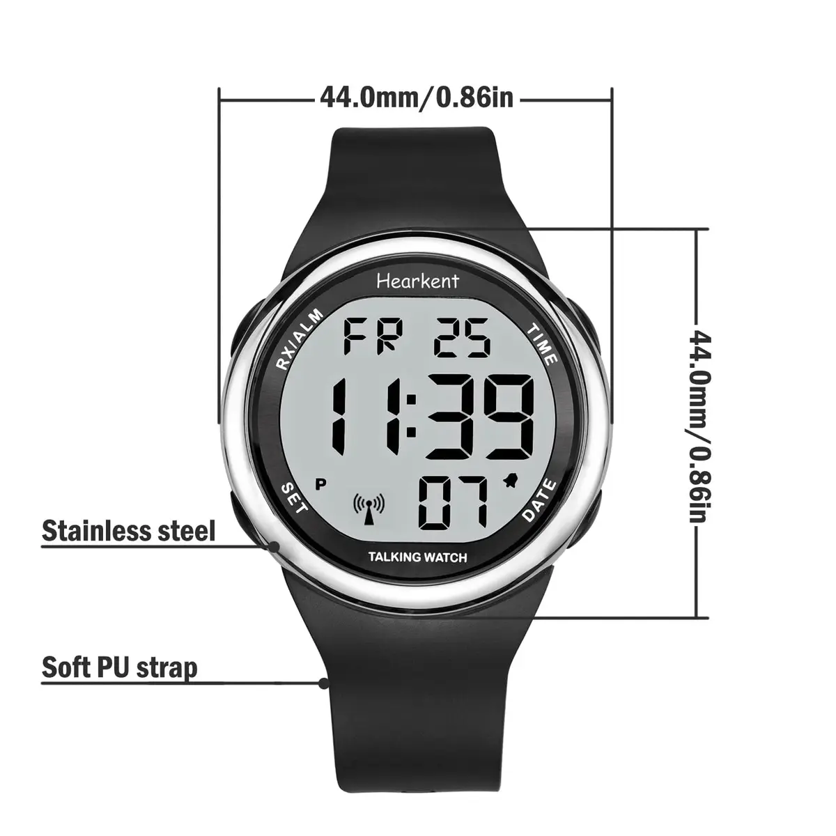 Hearkent Atomic Talking Watch Sets Itself for Visually Impaired or Seniors LCD Big Number Easy-to-Read Talking Watch for Elderly (Silver) | Self-Adjusting Atomic Time - view 7
