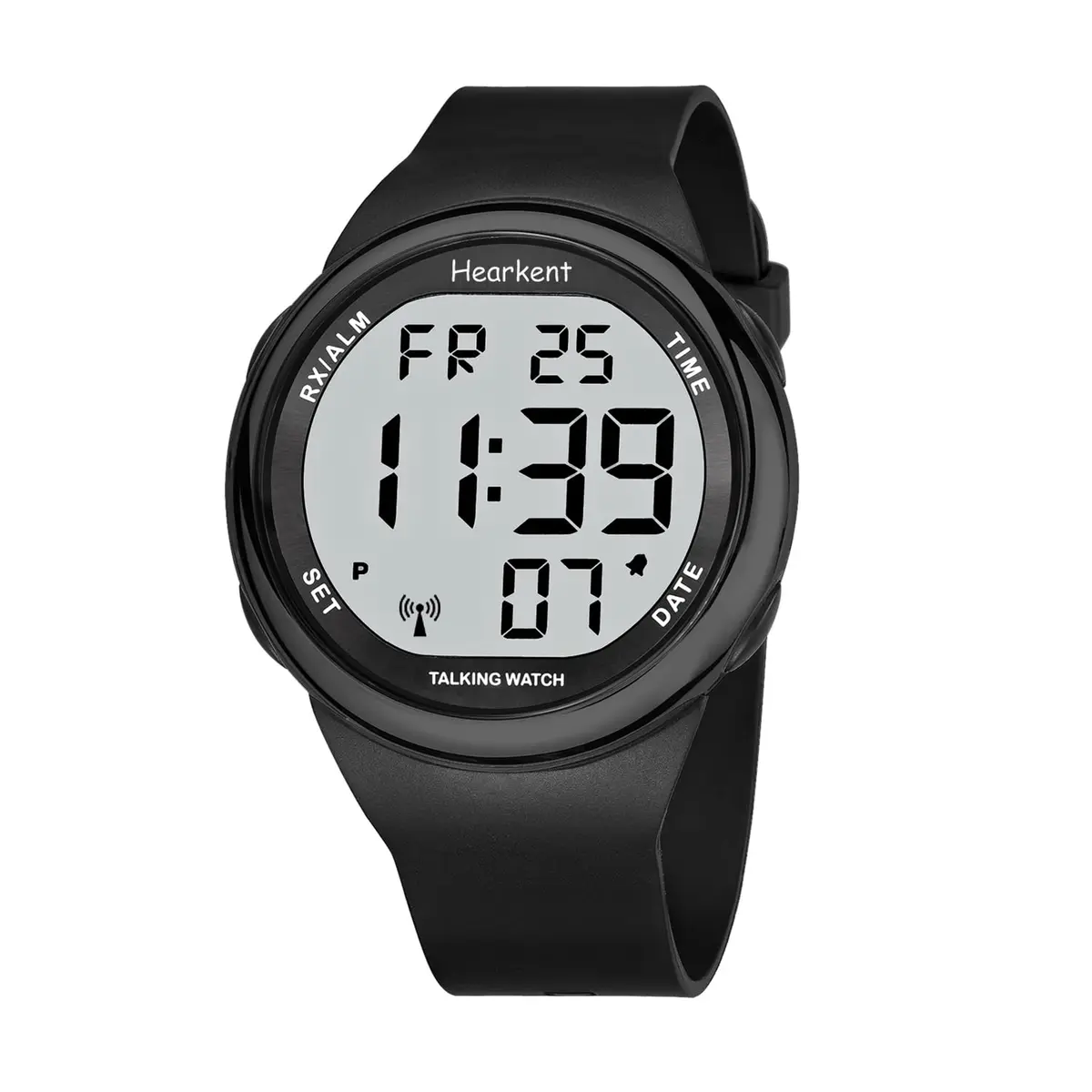 Hearkent Atomic Talking Watch 5.9-9 inch Black Silicone Strap | Self-Setting for Elderly & Visually Impaired - main product image