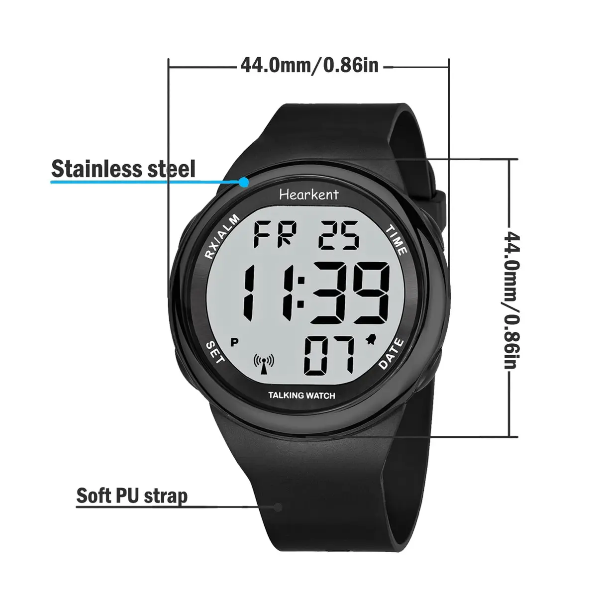 Hearkent Atomic Talking Watch 5.9-9 inch Black Silicone Strap | Self-Setting for Elderly & Visually Impaired - view 6